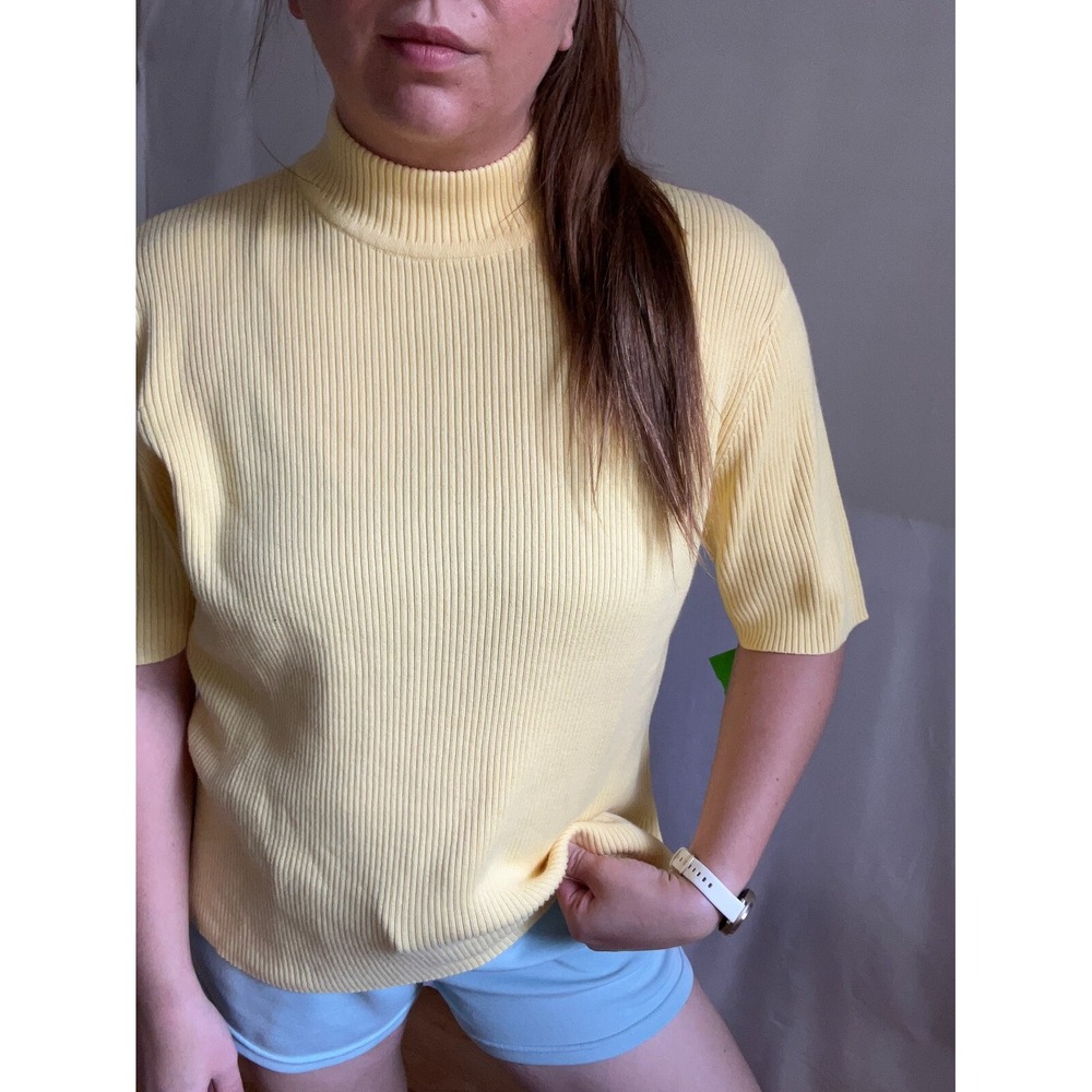 Worthington Sweater Womens XL Butter Yellow Mock Ribbed Cottage Grandma Capsule‎